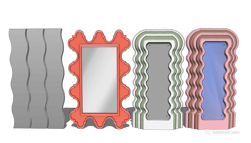 Decorative Mirrors With Unique Frame Designs And Colorful Wavy Edges 3d model 