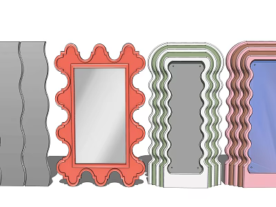 Decorative Mirrors With Unique Frame Designs And Colorful Wavy Edges 3d model