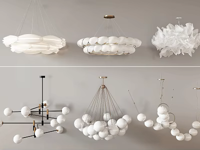 Artistic Modern Chandeliers With White Spherical And Petal Shaped Design Features 3d model
