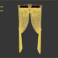 Ornate Red And Blue Curtain With Decorative Top And Elegant Drapes
