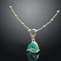 Elegant Gold Chain Necklace With Small Beads And Green Triangular Gemstone Pendant
