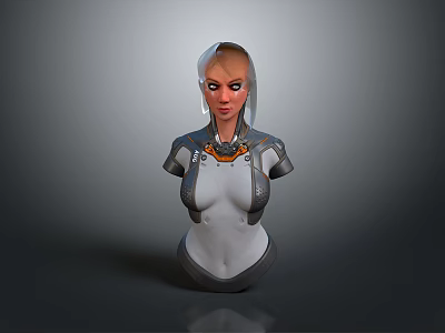 Futuristic Female Character In Sci Fi Armor With Metallic Upper Body And Cyborg Details 3d model