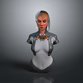 Futuristic Female Character In Sci Fi Armor With Metallic Upper Body And Cyborg Details