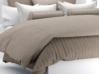 Soft Double Bed With Cozy Knitted Bedding And Multiple Decorative Pillows In Neutral Tones 3d model