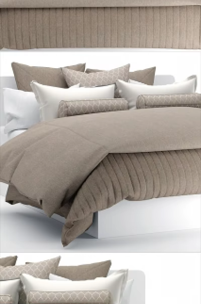 Soft Double Bed With Cozy Knitted Bedding And Multiple Decorative Pillows In Neutral Tones 3d model