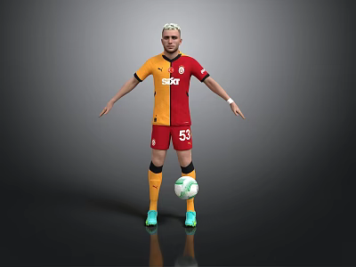 Man in Red and Yellow Kappa Jersey with Number 55 Standing on Football 3d model