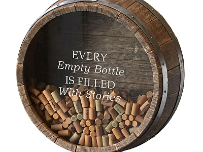 Wooden Barrel Filled With Wine Corks And Stories From Empty Bottles 3d model
