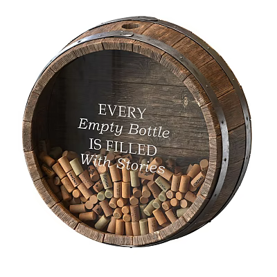 Wooden Barrel Filled With Wine Corks And Stories From Empty Bottles 3d model