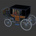 Vintage Old Fashioned Carriage With Wooden Panels Black Roof And Spoked Wheels On Reflective Surface