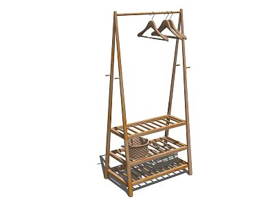 Bamboo Multi tier Hanger with Clothes Storage and Laundry Basket 3d model