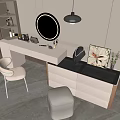 Elegant Modern Dressing Table with Round Mirror Chair Pendant Light and Illuminated Drawers