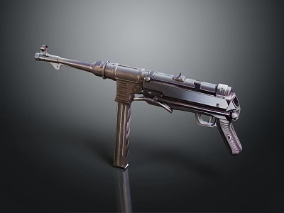 High Quality Vintage Submachine Gun Featuring Detailed Metal Design Long Barrel And Retro Style 3d model