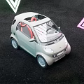 Light Beige Compact Car With Neon Triangle And Circular Decorations On Stage 3d model