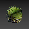 3D Rendered Virus Model With Green Spikes Yellow Green Surface Menacing Eyes And Sharp Fangs