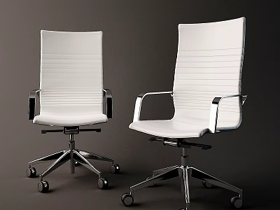 Two Modern Office Chairs And Table Set With White Upholstery Metal Frame And Wheels 3d model