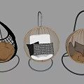 Modern Rattan Hanging Chairs With Various Colored Cushions And Black Metal Stands