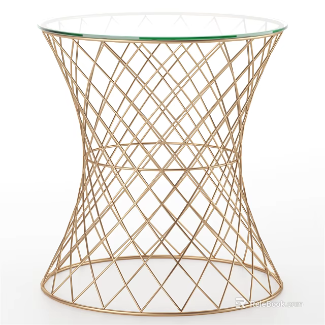 Elegant Modern Coffee Table With Gold Metal Mesh Geometric Structure Design 3d model