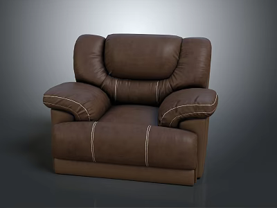 Comfortable Brown Leather Single Sofa With Padded Backrest And Armrests Modern Design 3d model