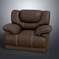 Comfortable Brown Leather Single Sofa With Padded Backrest And Armrests Modern Design 3d model