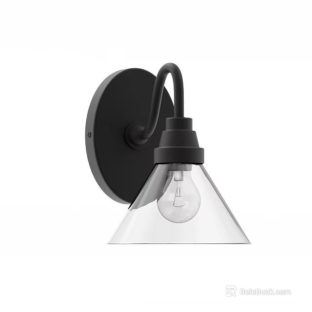 Modern Black Metal Wall Sconce With Transparent Glass Cone Shade Design 3d model 