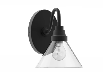 Modern Black Metal Wall Sconce With Transparent Glass Cone Shade Design 3d model