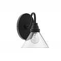 Modern Black Metal Wall Sconce With Transparent Glass Cone Shade Design