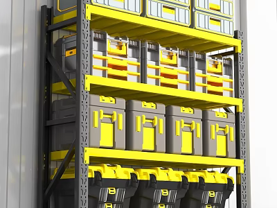 Heavy Duty Metal Storage Rack With Multi Tier Shelves And Yellow Gray Storage Bins 3d model