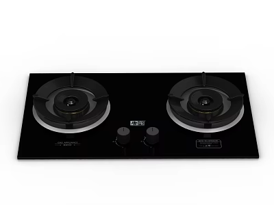 Two Burner Gas Stove Kitchen Appliance With Black Glass Surface And Control Knobs 3d model