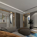 Sleek Modern Grey Tone Living Room With Large TV And Elegant Cozy Interior Design