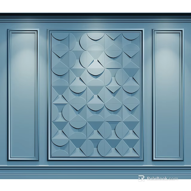 Blue Geometric Pattern Background Wall With Relief Design Decorative Borders And Lighting 3d model