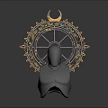 Decorative Wheel Structure With Crescent Moon And Golden Decorations On Mannequin Torso