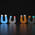 Colorful U shaped Magnets Decorative Ornament Set With Silver And Colored Tops On Black Background