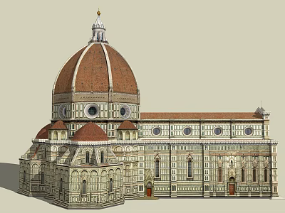 Ancient Historic Building With Red Brick Dome And White Marble Facade 3d model