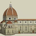 Ancient Historic Building With Red Brick Dome And White Marble Facade