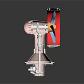 Mechanical Propulsion Device With Red Casing Blue Propeller Gear System Shaft And Internal Components