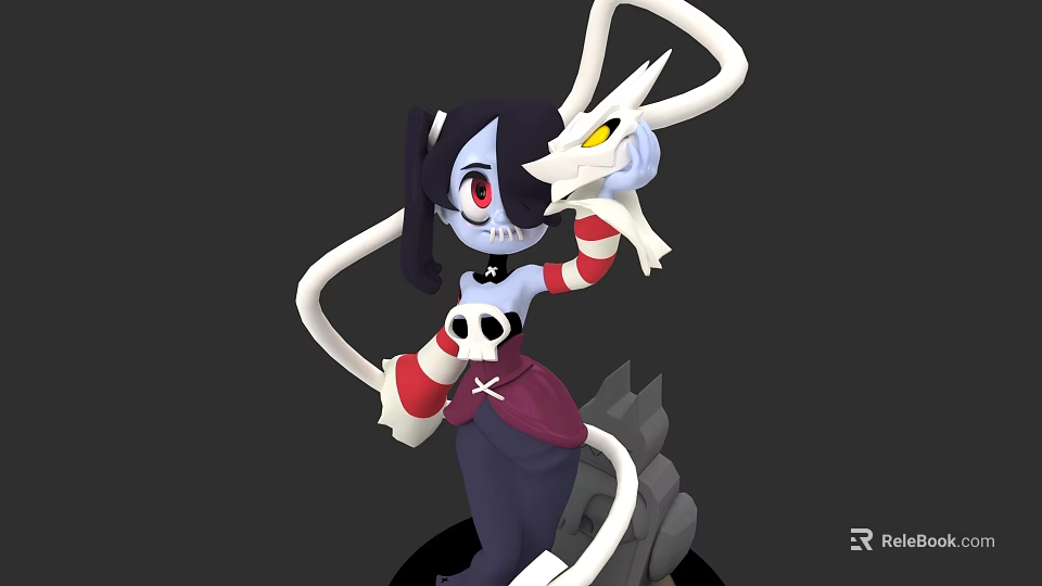 3D Cartoon Game Movie Character With Purple Hair Red Eyes Striped Arms And White Tentacles 3d model 