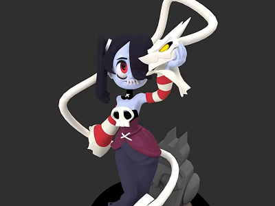 3D Cartoon Game Movie Character With Purple Hair Red Eyes Striped Arms And White Tentacles 3d model