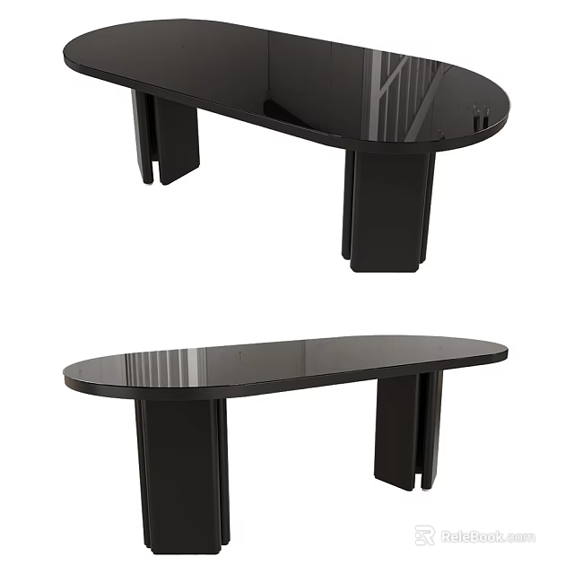 Modern Black Dining Table Set With Sleek Surface And Sturdy Legs 3d model