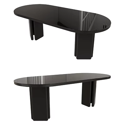 Modern Black Dining Table Set With Sleek Surface And Sturdy Legs 3d model