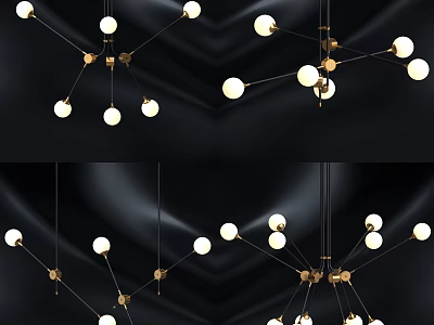 Elegant Modern Chandelier With Golden Metal Frame And White Spherical Bulbs 3d model