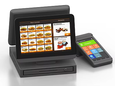 Business Equipment POS System With Digital Menu Display And Mobile Payment Terminal 3d model