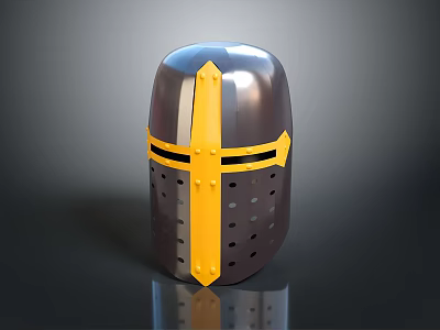 Medieval Metallic Helmet With Yellow Cross Decoration And Perforated Surface For Historical Use 3d model