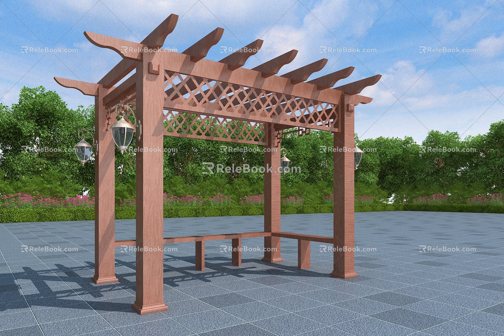 Flower Rack Vine Rack Corridor Rack Wooden Flower Rack 3d model