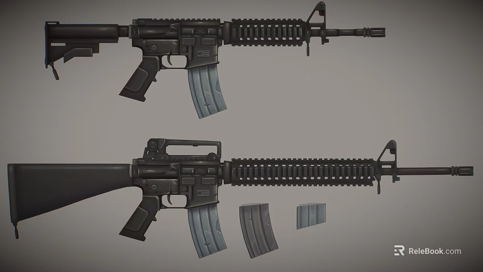 Modern Tactical Rifles With Detachable Magazines And Standard Barrel And Grip Design 3d model 