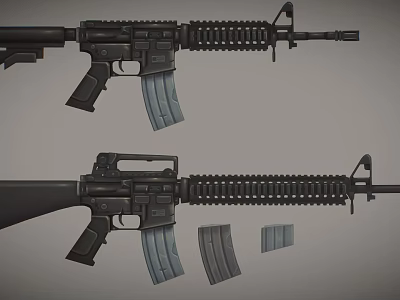 Modern Tactical Rifles With Detachable Magazines And Standard Barrel And Grip Design 3d model