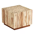Square Coffee Table With Natural Wood Log Slice Top And Light Brown Finish