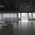Modern Public Office Space With Open Layout Desks Ergonomic Chairs And Ceiling Lights 3d model