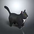 Black Cat With White Chest Paws And Yellow Eyes Standing On Gray Background