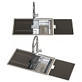 Modern Stainless Steel Kitchen Sink With Wooden Cutting Board And Faucet Design