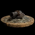 Military Vehicle Featuring Inspection Marked Vintage Cannon On Stone Pavement